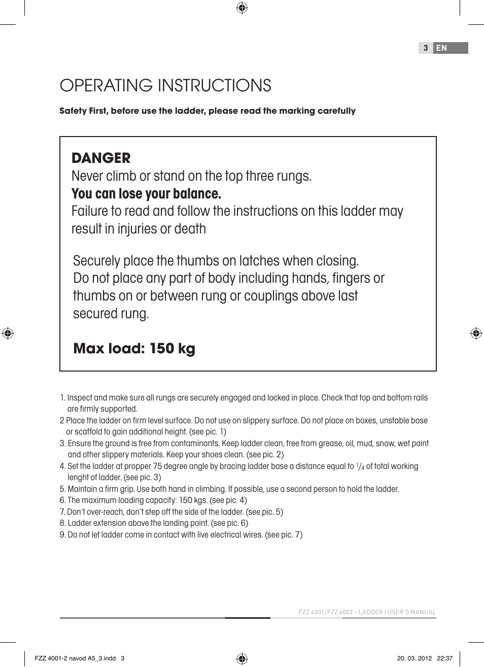 Operating instructions | Fieldmann FZZ 4002 User Manual | Page 3 / 12