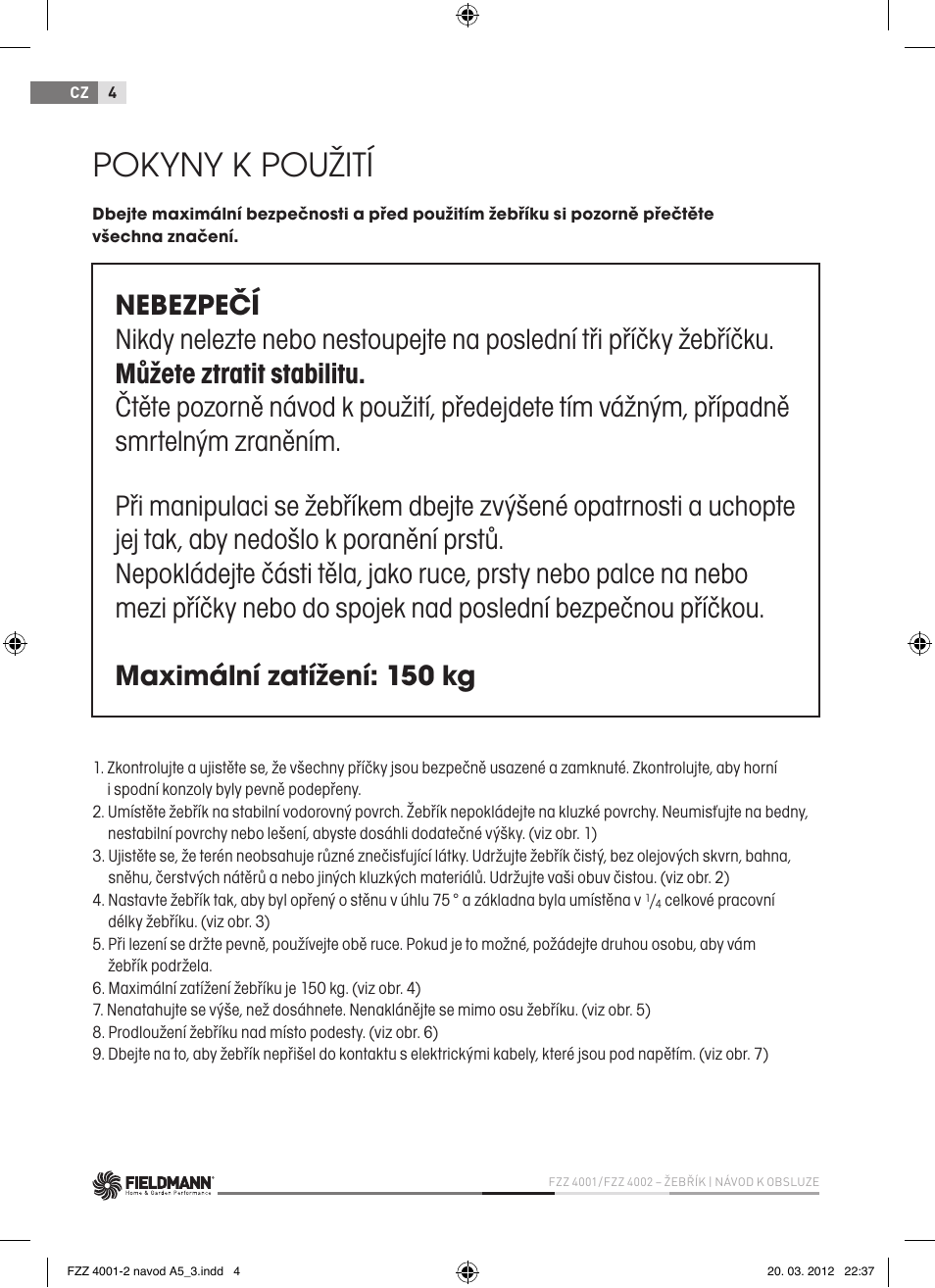 Pokyny k použití | Fieldmann FZZ 4002 User Manual | Page 4 / 12