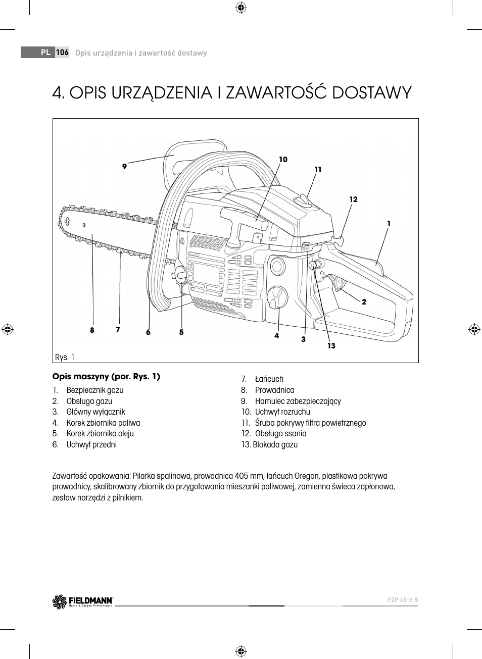 Opis urządzenia i zawartość dostawy | Fieldmann FZP 4516-B User Manual | Page 106 / 156