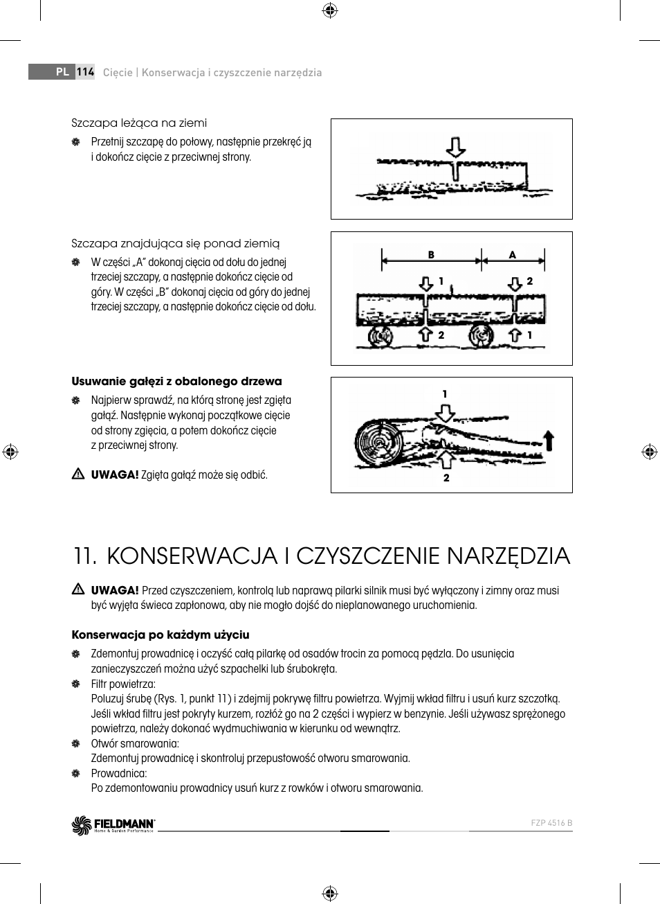 Konserwacja i czyszczenie narzędzia | Fieldmann FZP 4516-B User Manual | Page 114 / 156