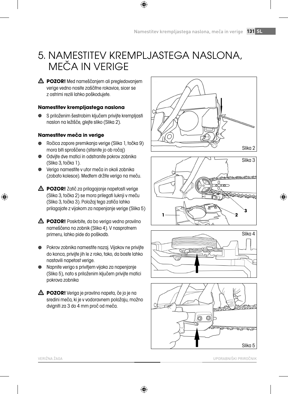 Namestitev krempljastega naslona, meča in verige | Fieldmann FZP 4516-B User Manual | Page 131 / 156