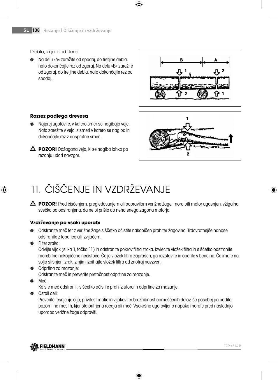 Čiščenje in vzdrževanje | Fieldmann FZP 4516-B User Manual | Page 138 / 156
