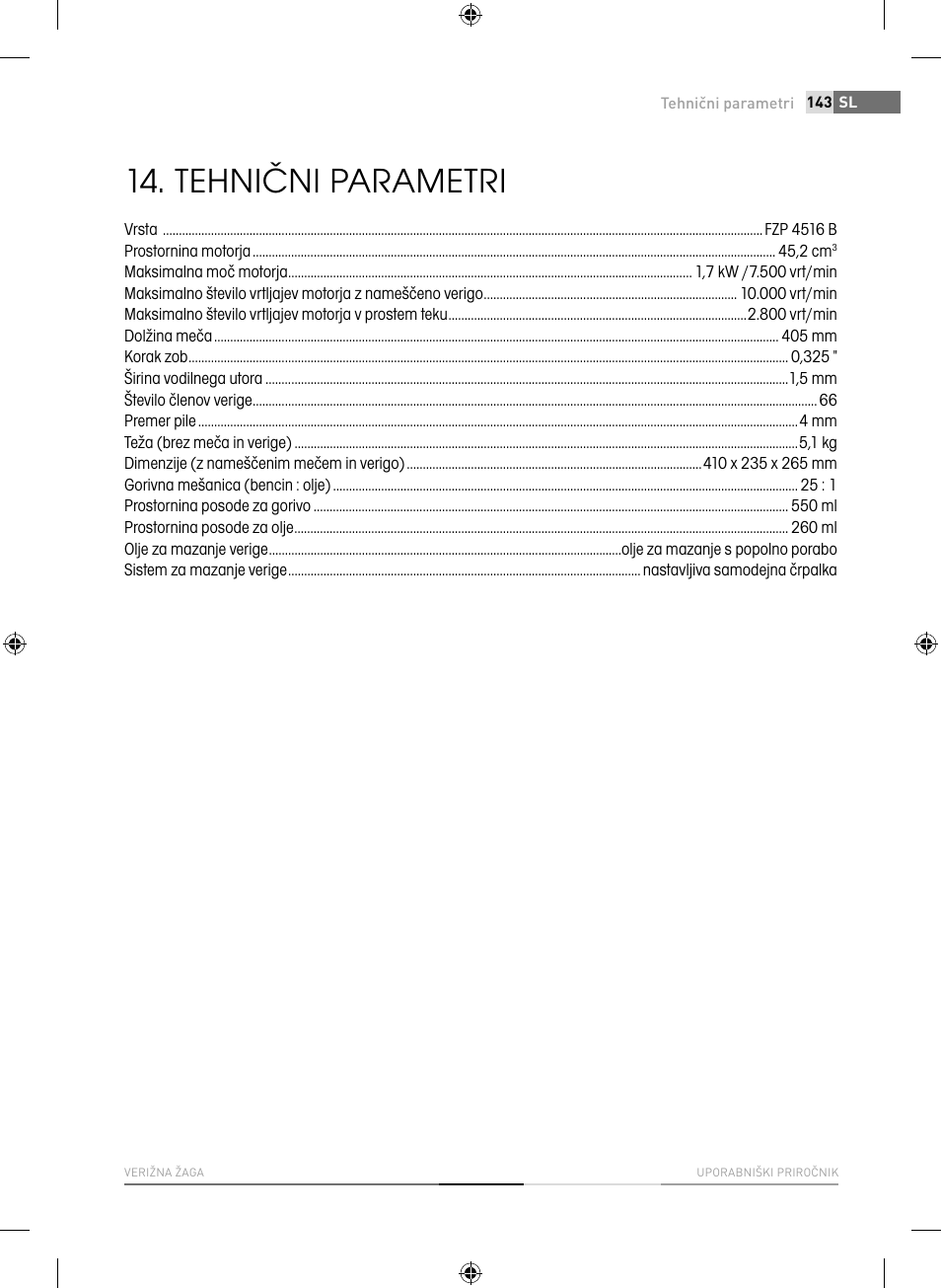Tehnični parametri | Fieldmann FZP 4516-B User Manual | Page 143 / 156
