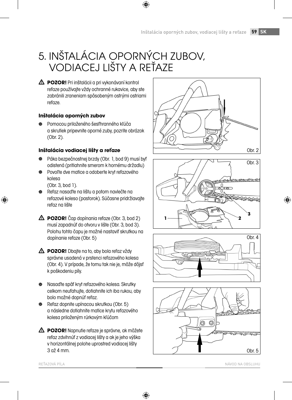 Inštalácia oporných zubov, vodiacej lišty a reťaze | Fieldmann FZP 4516-B User Manual | Page 59 / 156