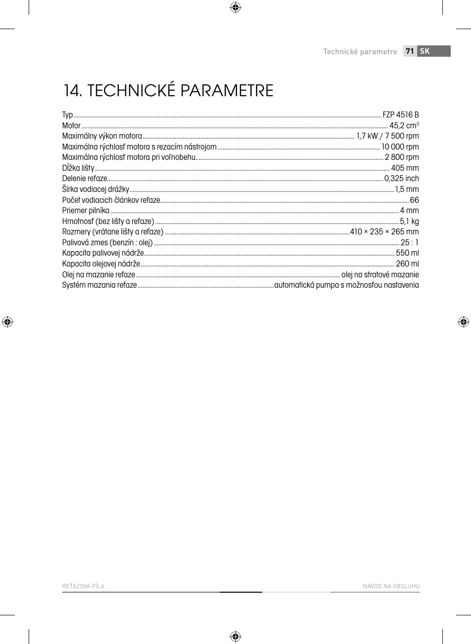 Technické parametre | Fieldmann FZP 4516-B User Manual | Page 71 / 156