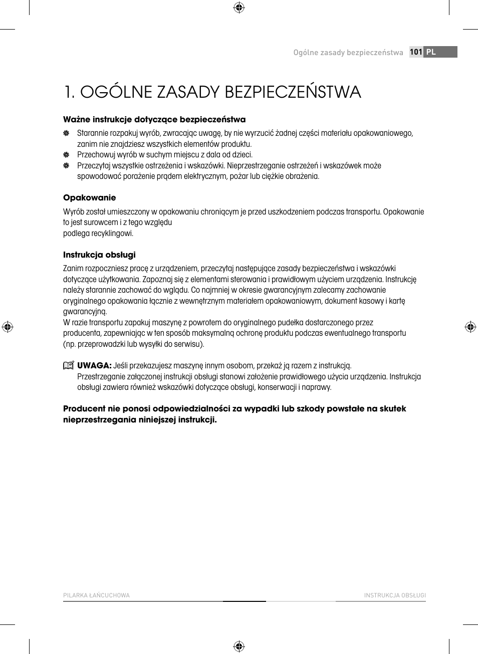Ogólne zasady bezpieczeństwa | Fieldmann FZP 3714-B User Manual | Page 101 / 156