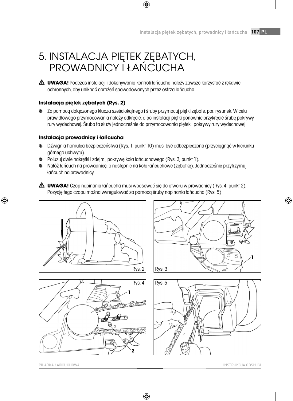 Instalacja piętek zębatych, prowadnicy i łańcucha | Fieldmann FZP 3714-B User Manual | Page 107 / 156
