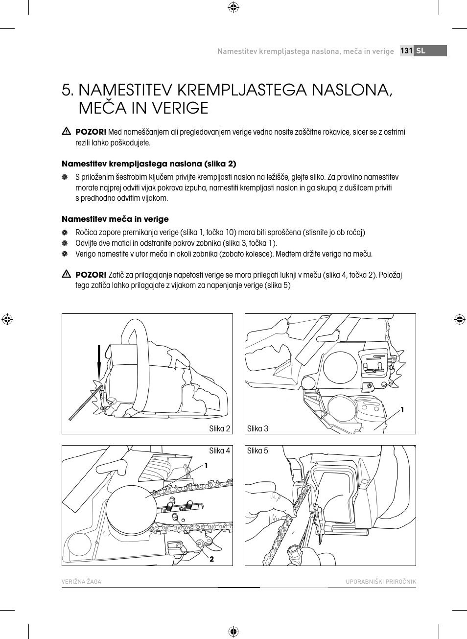 Namestitev krempljastega naslona, meča in verige | Fieldmann FZP 3714-B User Manual | Page 131 / 156