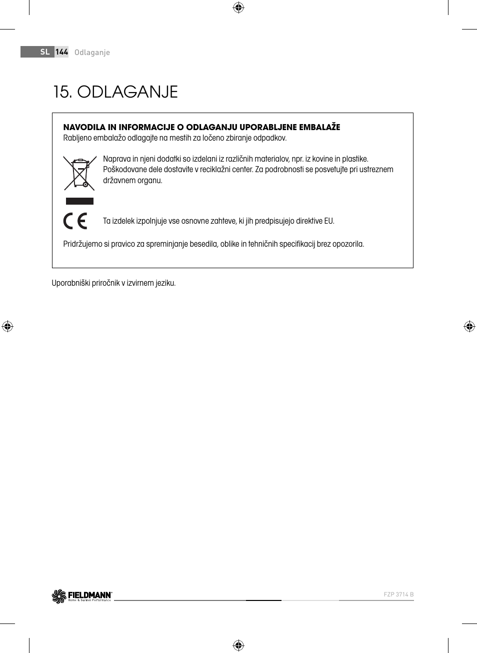 Odlaganje | Fieldmann FZP 3714-B User Manual | Page 144 / 156