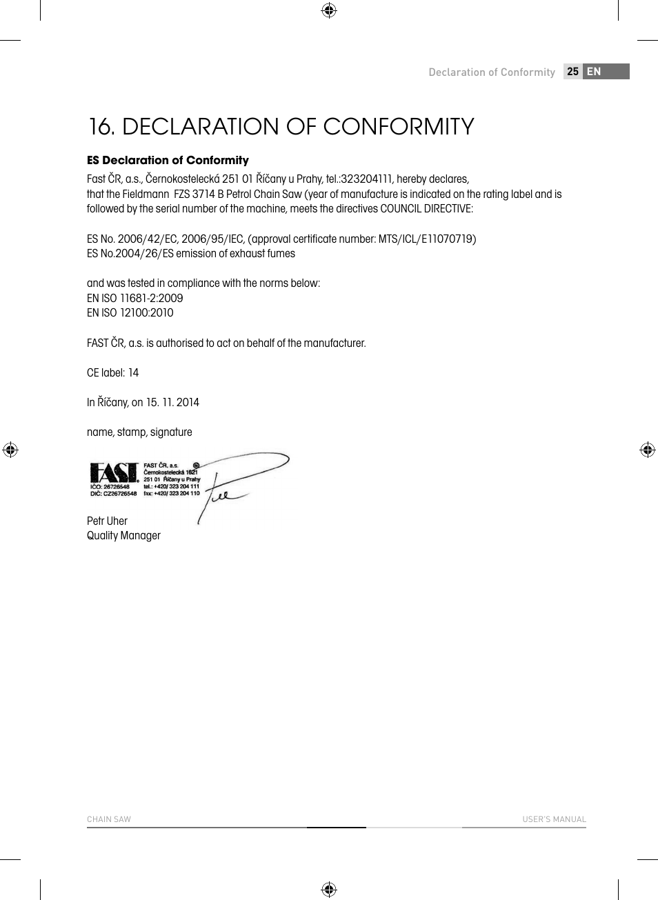 Declaration of conformity | Fieldmann FZP 3714-B User Manual | Page 25 / 156