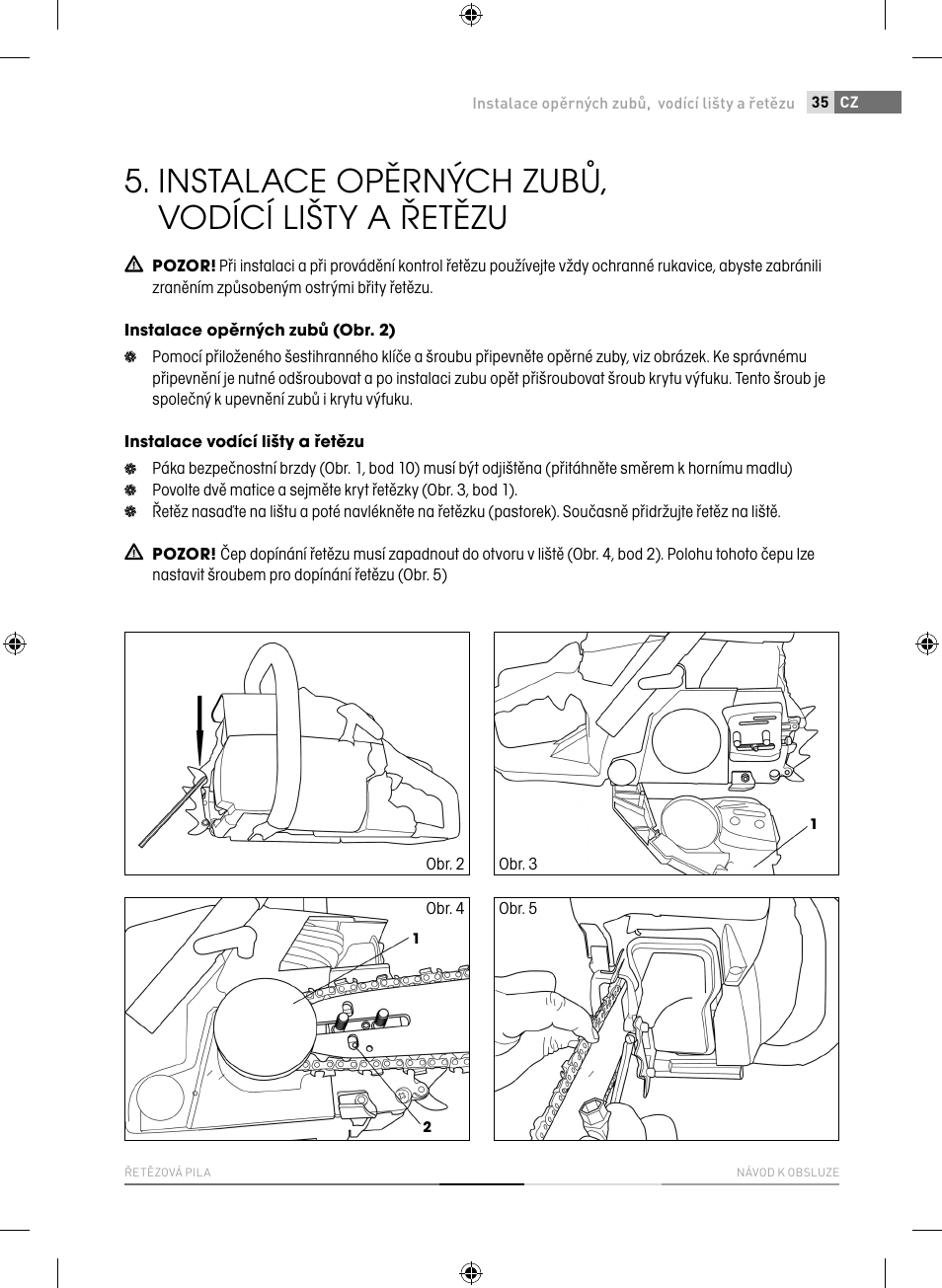 Instalace opěrných zubů, vodící lišty a řetězu | Fieldmann FZP 3714-B User Manual | Page 35 / 156