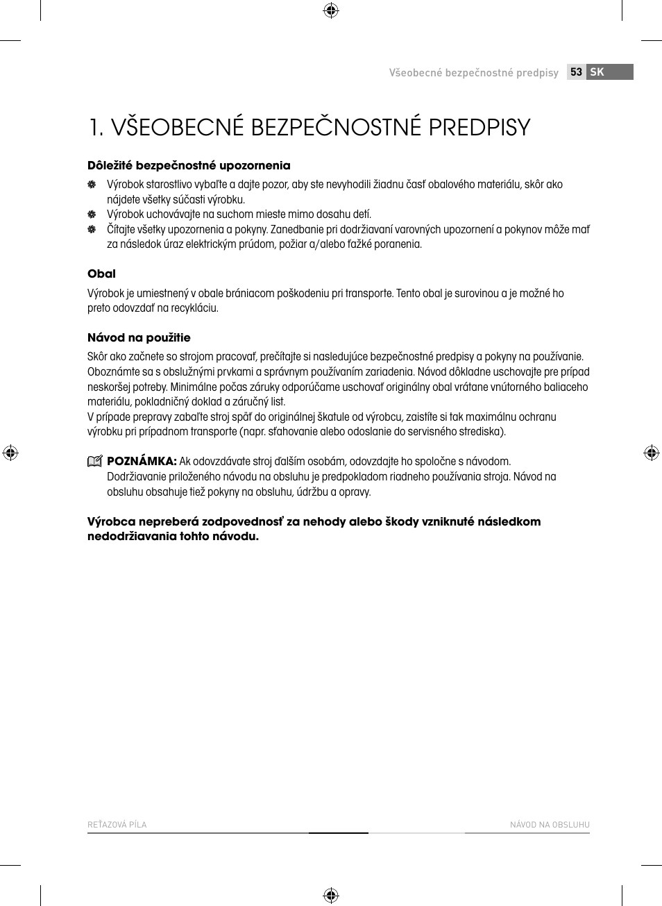 Všeobecné bezpečnostné predpisy | Fieldmann FZP 3714-B User Manual | Page 53 / 156
