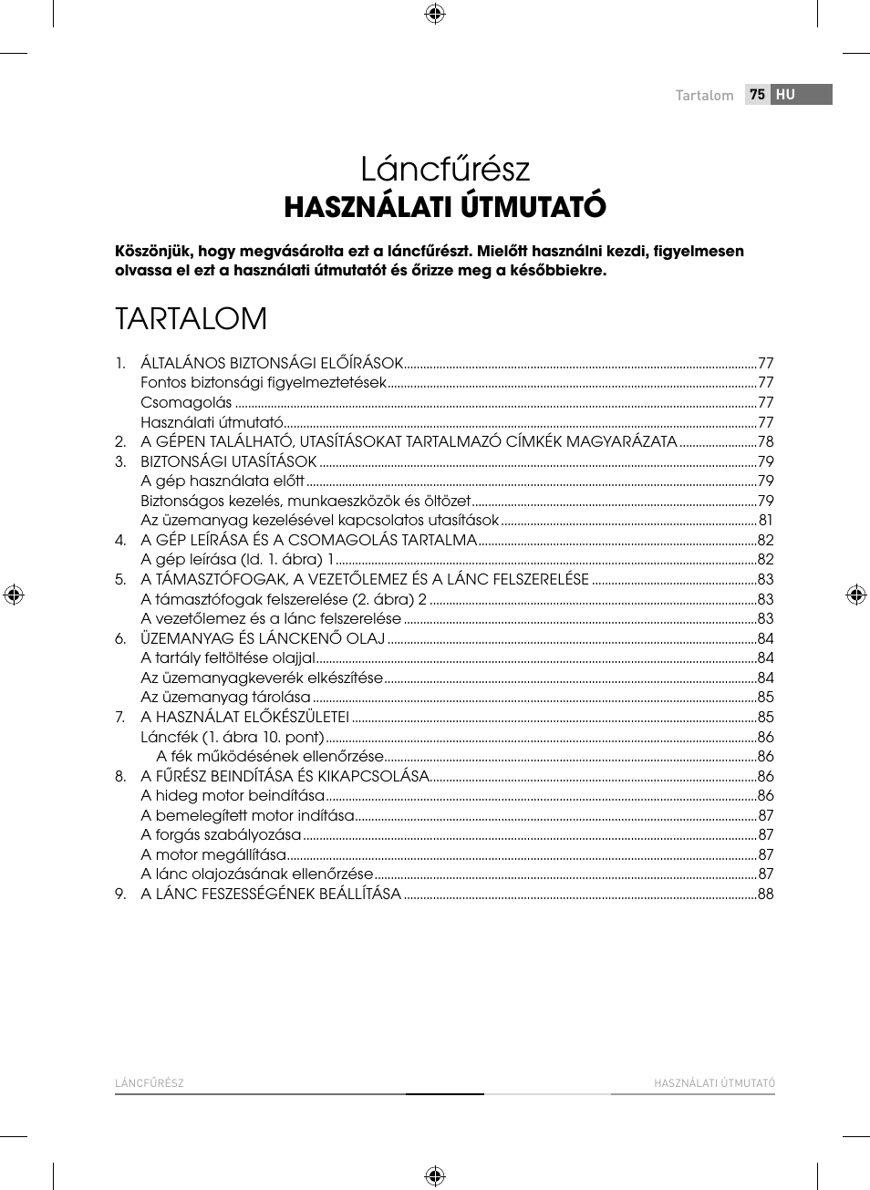 Láncfűrész, Tartalom, Használati útmutató | Fieldmann FZP 3714-B User Manual | Page 75 / 156