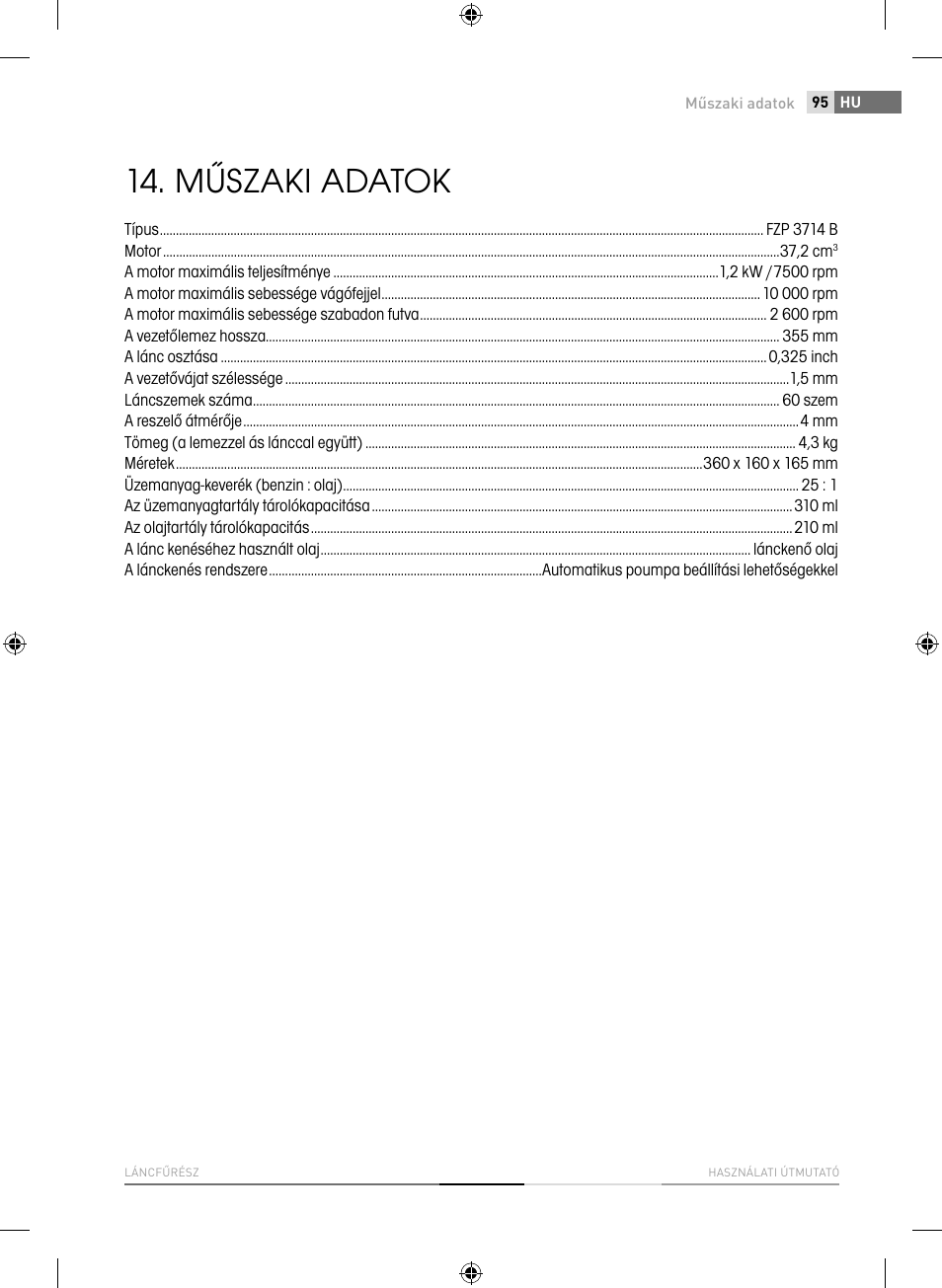 Műszaki adatok | Fieldmann FZP 3714-B User Manual | Page 95 / 156