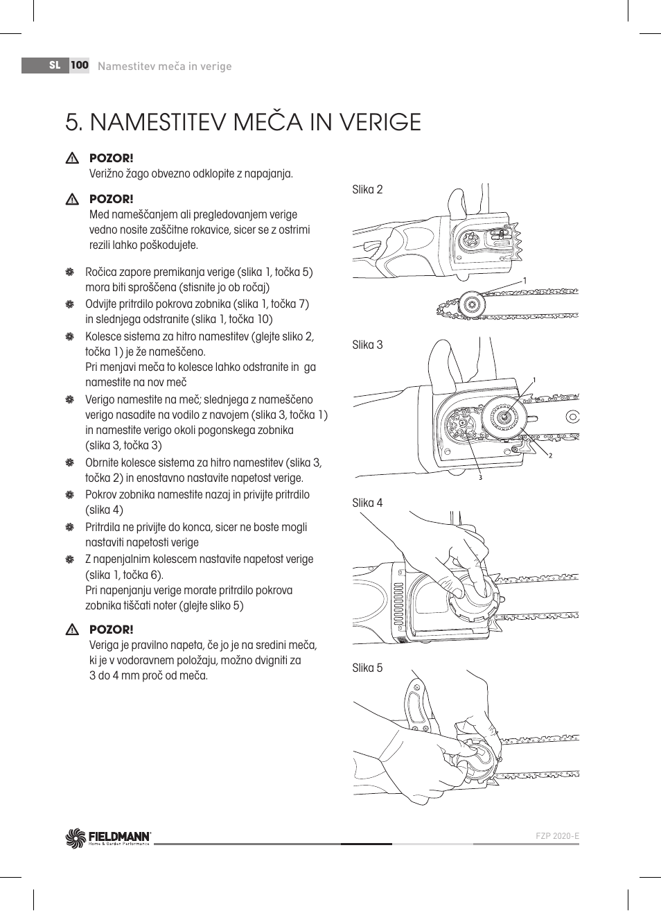 Namestitev meča in verige | Fieldmann FZP 2020-E User Manual | Page 100 / 120
