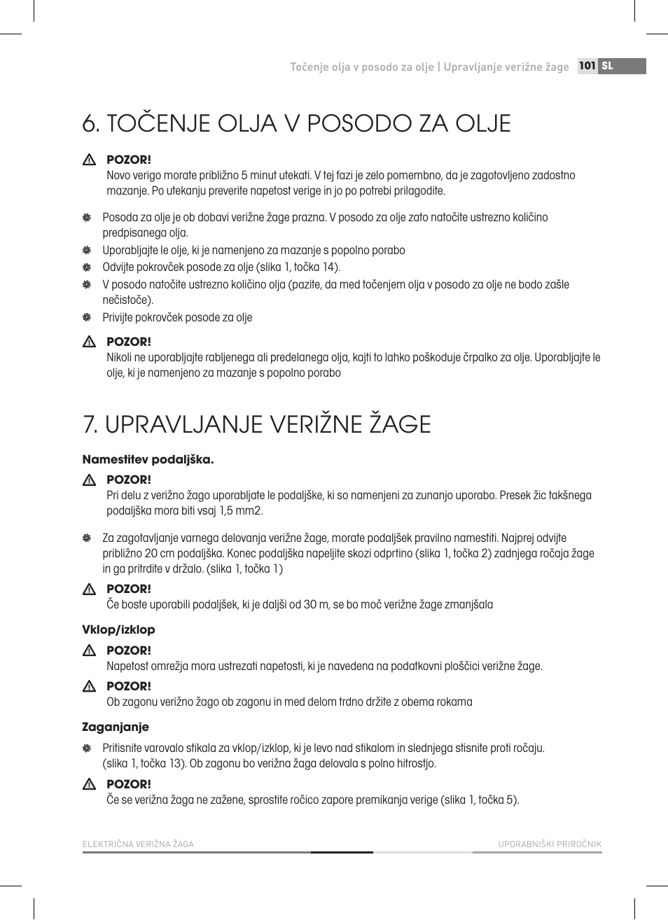 Točenje olja v posodo za olje, Upravljanje verižne žage | Fieldmann FZP 2020-E User Manual | Page 101 / 120