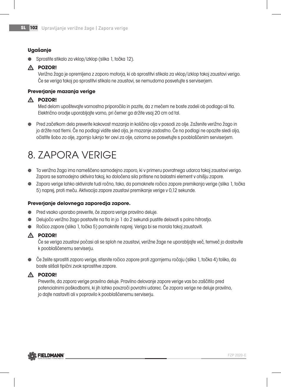 Zapora verige | Fieldmann FZP 2020-E User Manual | Page 102 / 120