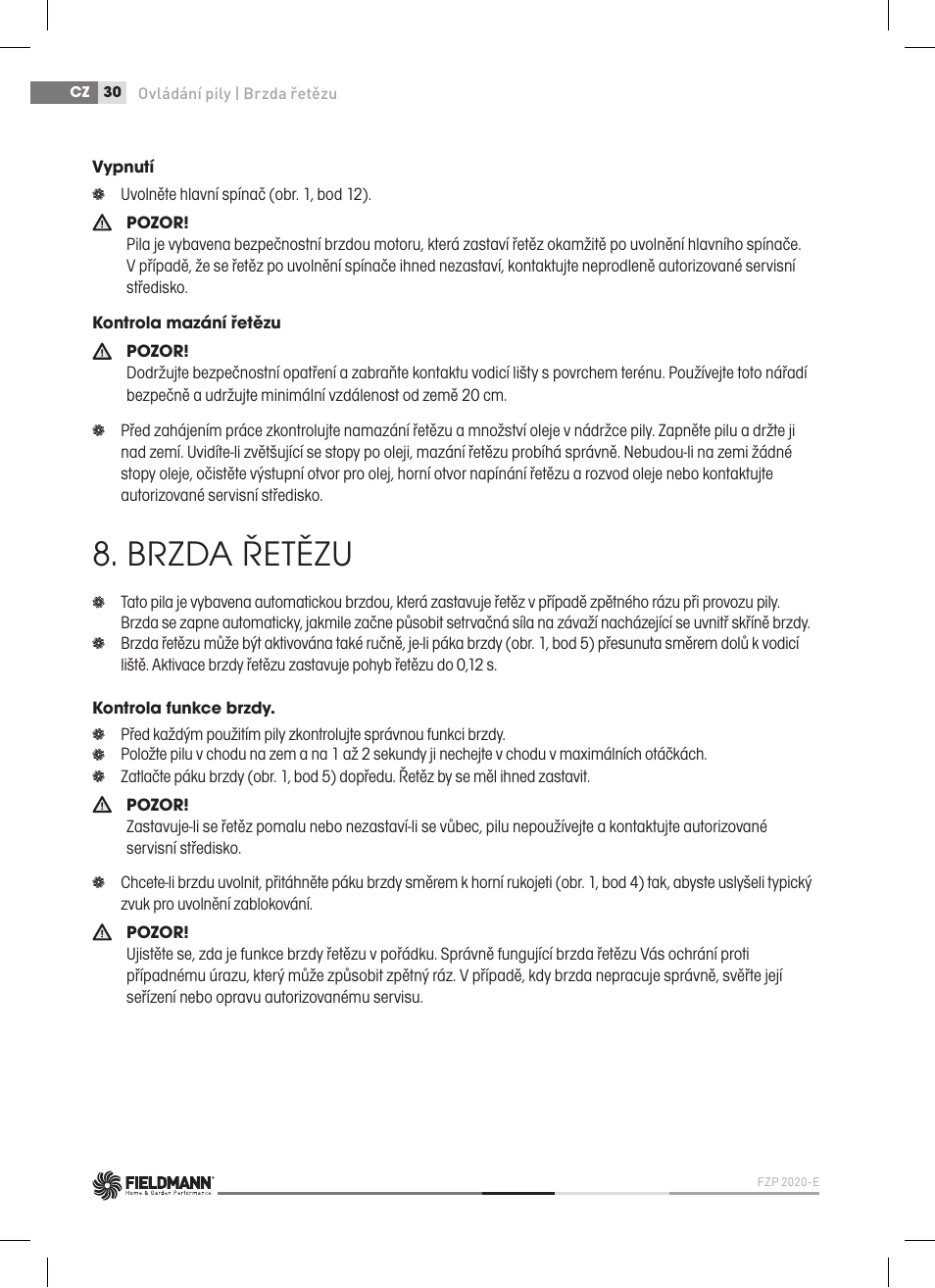 Brzda řetězu | Fieldmann FZP 2020-E User Manual | Page 30 / 120