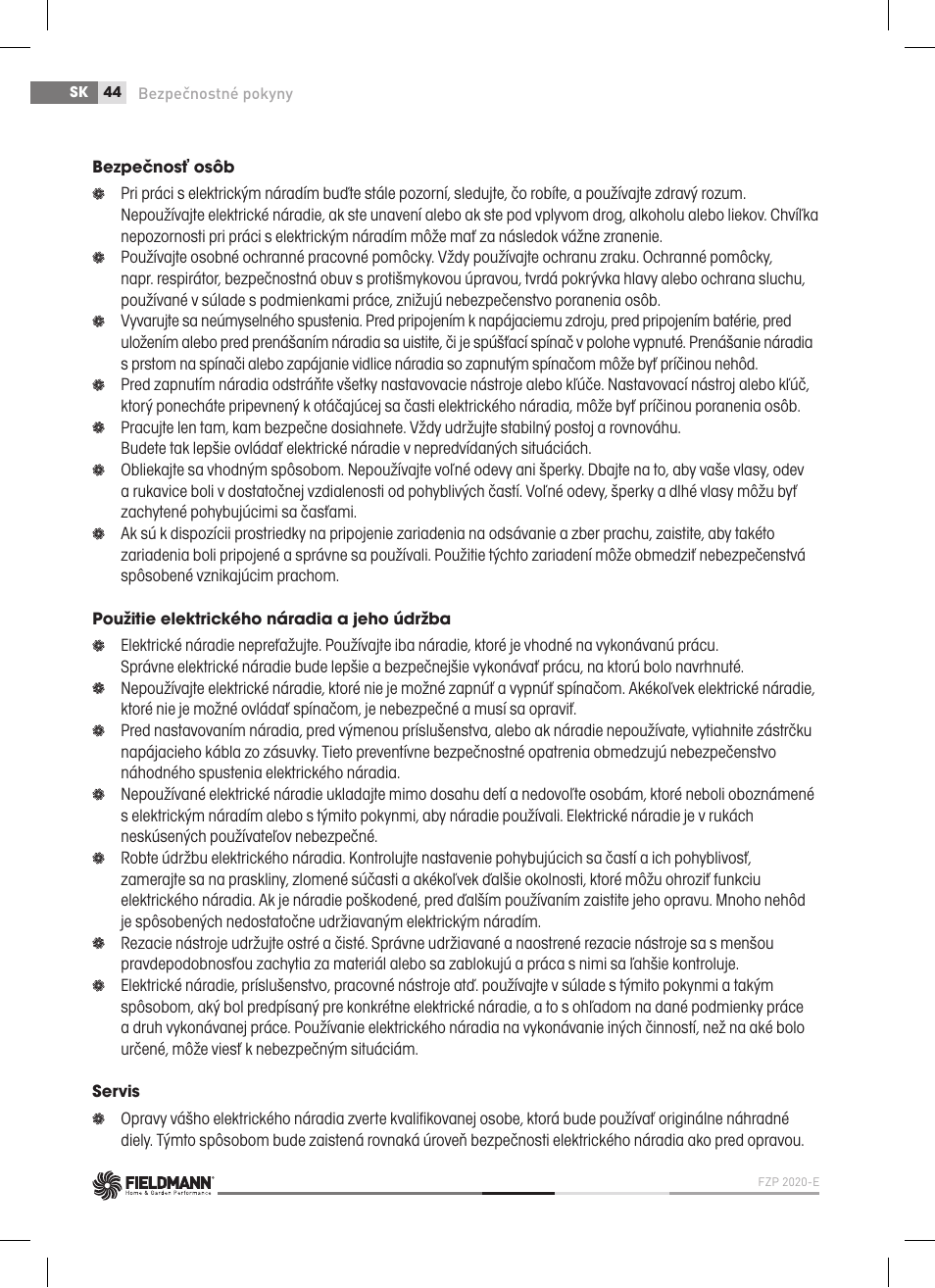 Fieldmann FZP 2020-E User Manual | Page 44 / 120
