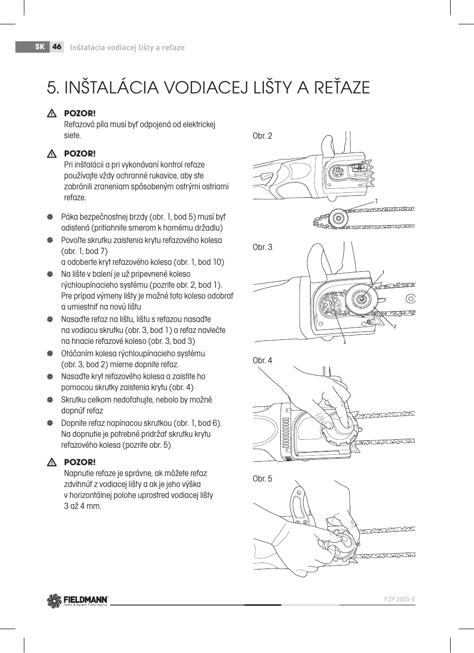 Inštalácia vodiacej lišty a reťaze | Fieldmann FZP 2020-E User Manual | Page 46 / 120