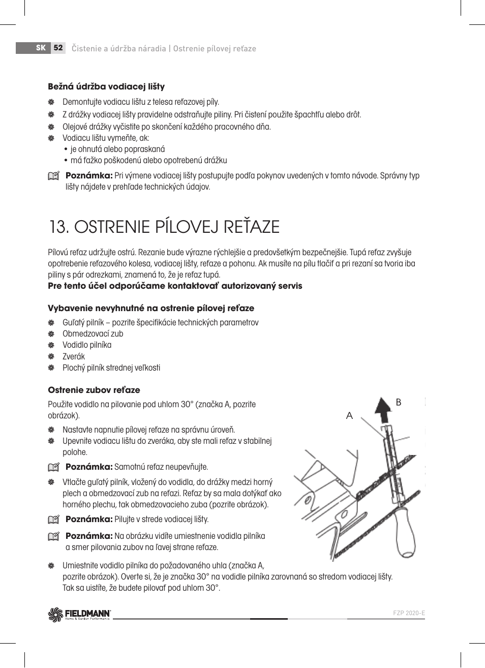 Ostrenie pílovej reťaze | Fieldmann FZP 2020-E User Manual | Page 52 / 120
