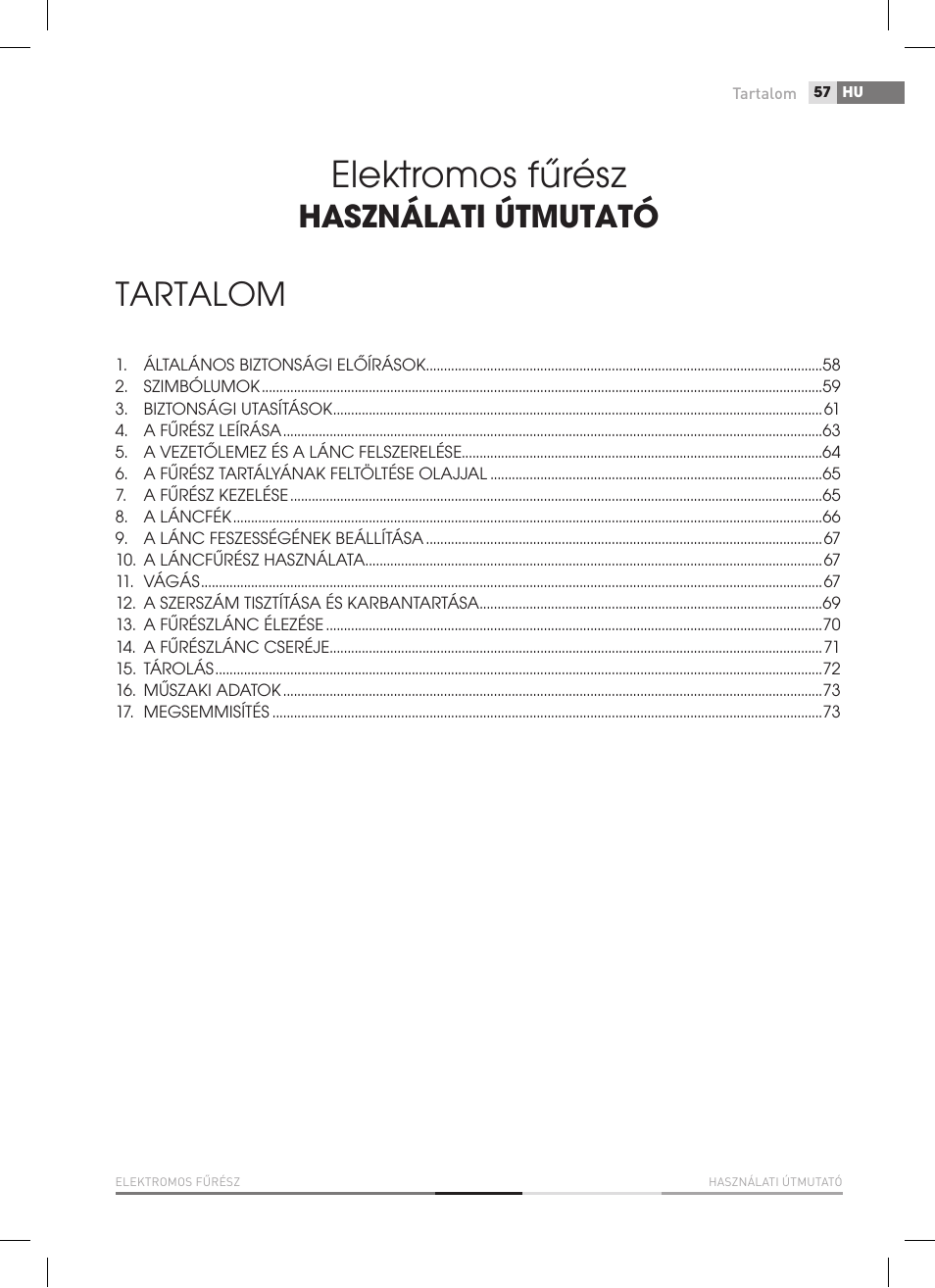 Elektromos fűrész, Tartalom, Használati útmutató | Fieldmann FZP 2020-E User Manual | Page 57 / 120