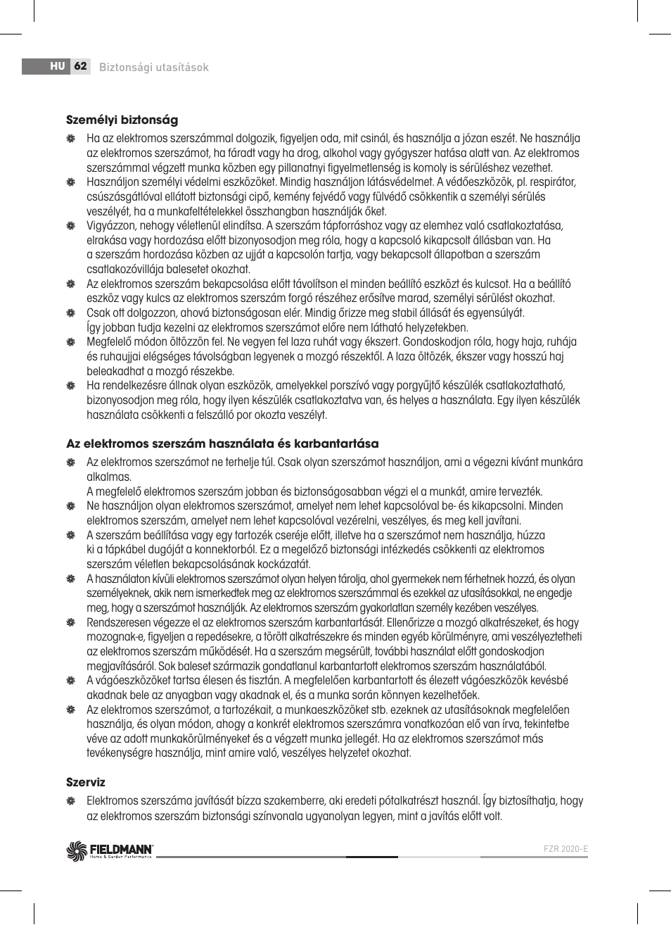 Fieldmann FZP 2020-E User Manual | Page 62 / 120
