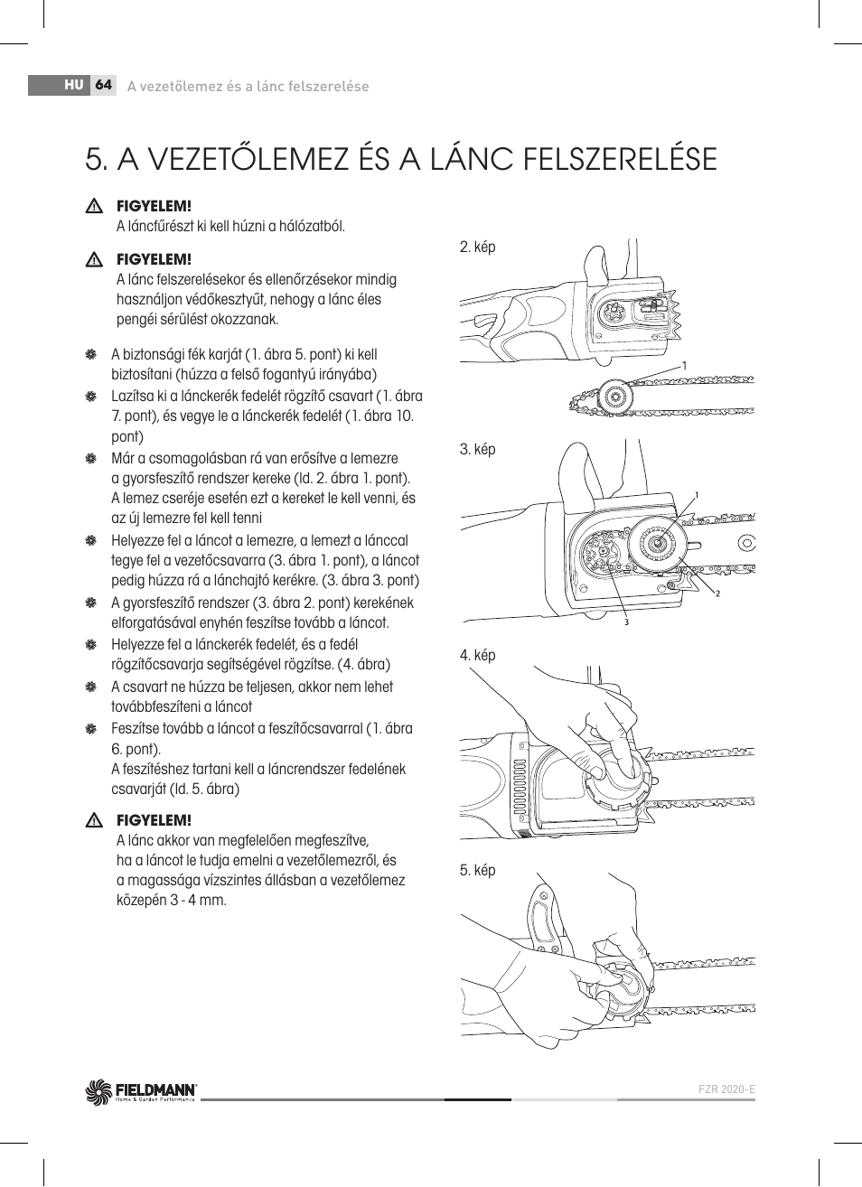 A vezetőlemez és a lánc felszerelése | Fieldmann FZP 2020-E User Manual | Page 64 / 120