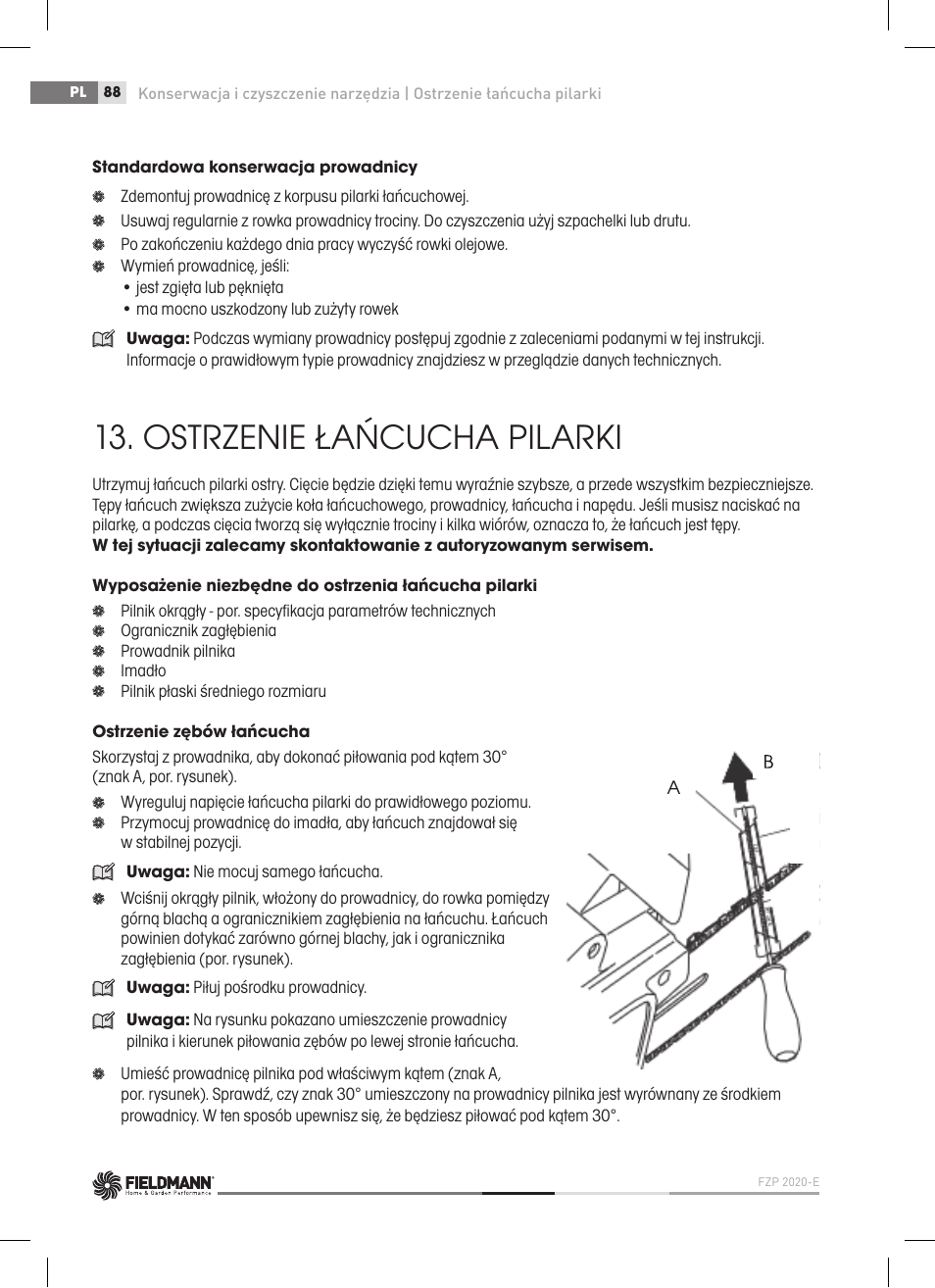 Ostrzenie łańcucha pilarki | Fieldmann FZP 2020-E User Manual | Page 88 / 120