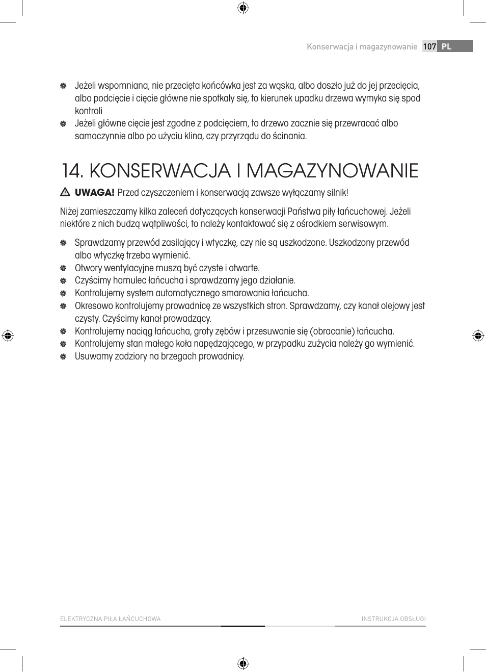 Konserwacja i magazynowanie | Fieldmann FZP 2001-E User Manual | Page 107 / 134