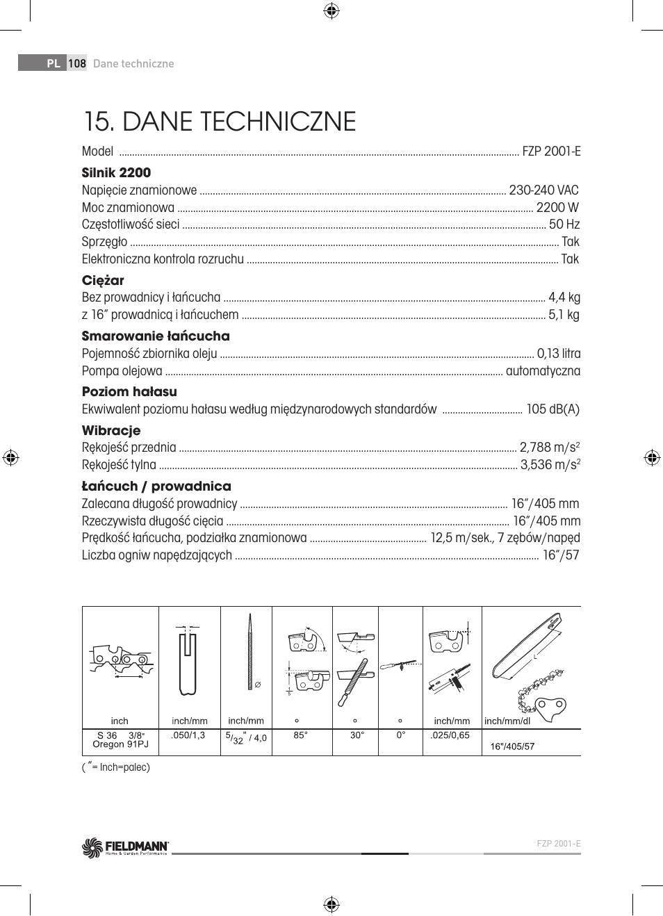 Dane techniczne | Fieldmann FZP 2001-E User Manual | Page 108 / 134