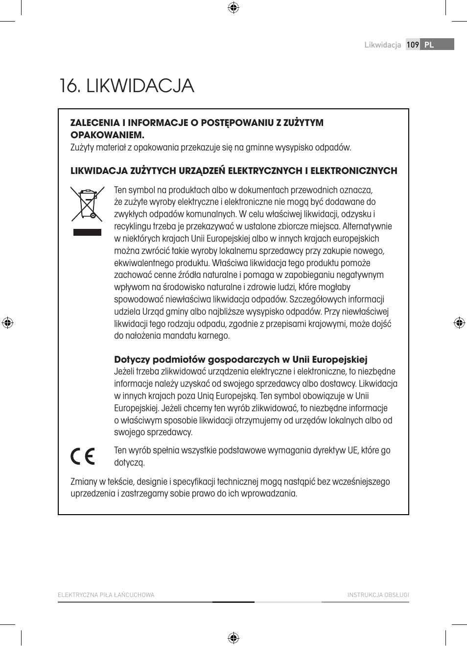 Likwidacja | Fieldmann FZP 2001-E User Manual | Page 109 / 134