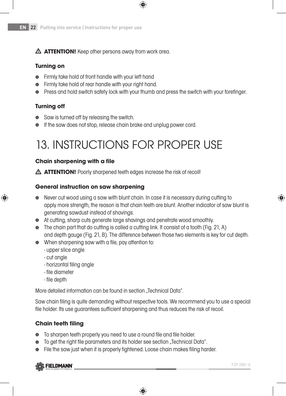 Instructions for proper use | Fieldmann FZP 2001-E User Manual | Page 22 / 134