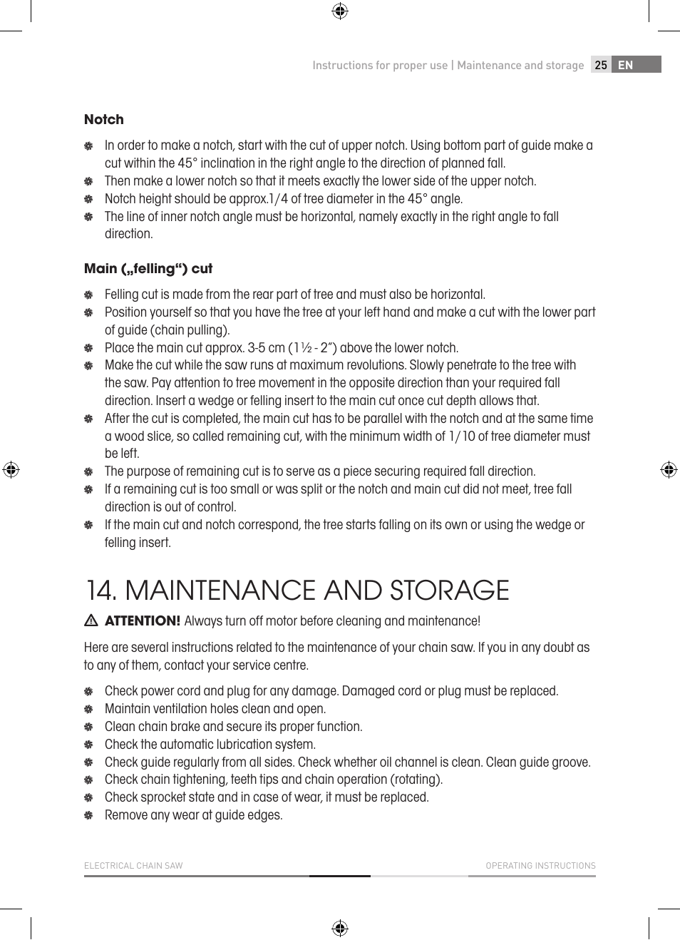 Maintenance and storage | Fieldmann FZP 2001-E User Manual | Page 25 / 134