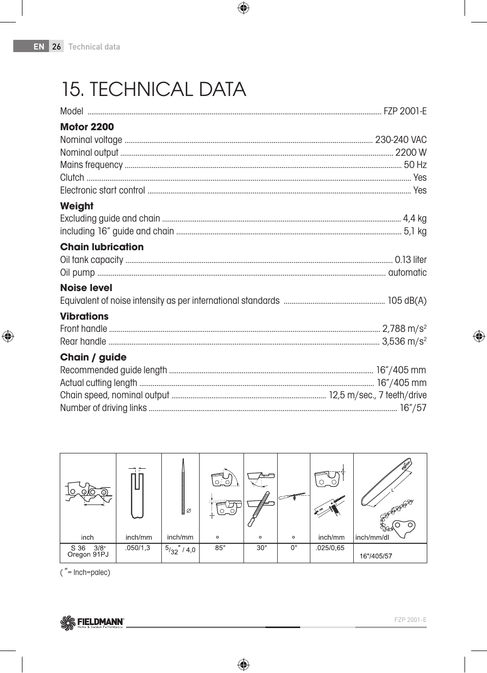 Technical data | Fieldmann FZP 2001-E User Manual | Page 26 / 134