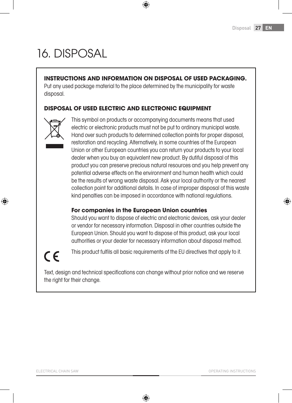 Disposal | Fieldmann FZP 2001-E User Manual | Page 27 / 134
