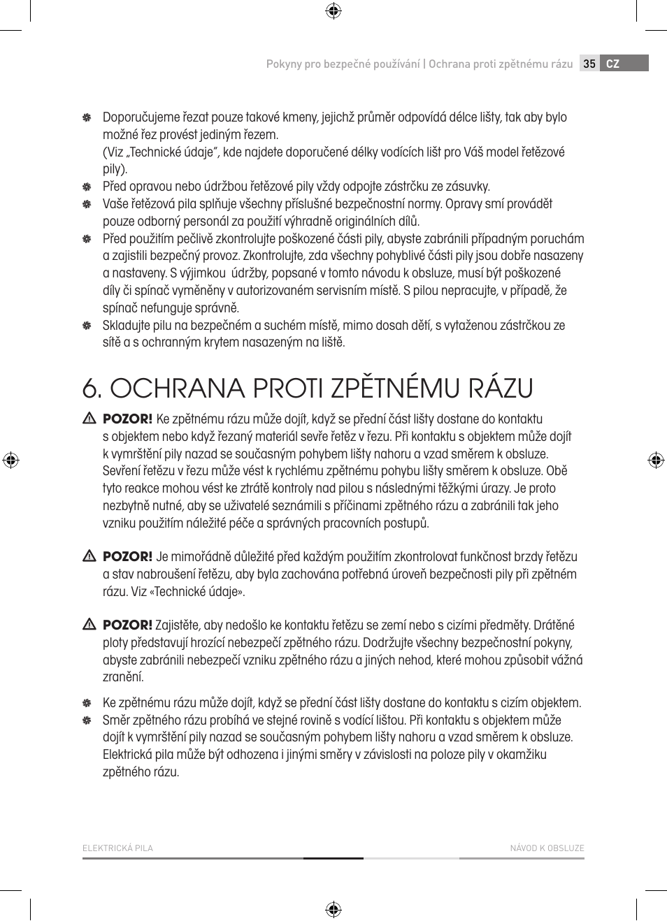 Ochrana proti zpětnému rázu | Fieldmann FZP 2001-E User Manual | Page 35 / 134