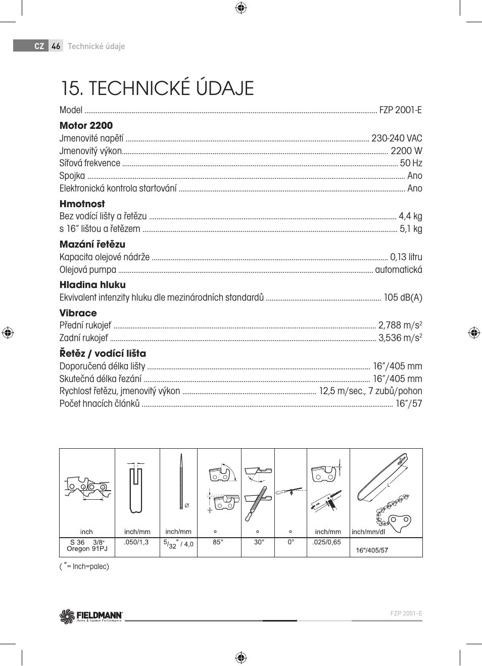 Technické údaje | Fieldmann FZP 2001-E User Manual | Page 46 / 134