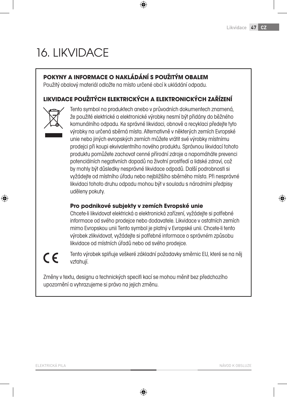 Likvidace | Fieldmann FZP 2001-E User Manual | Page 47 / 134