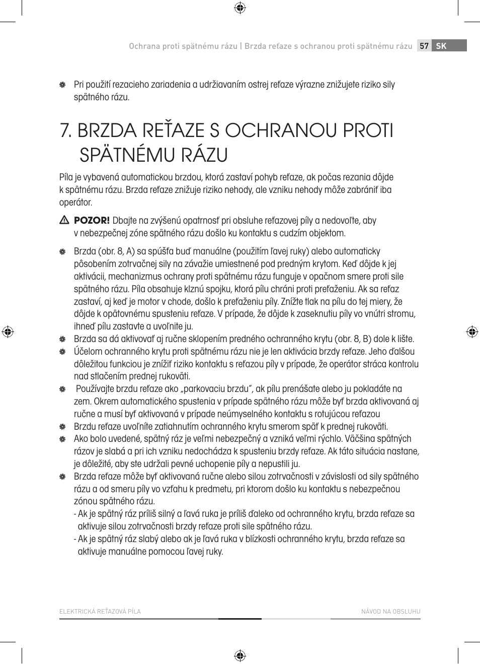 Brzda reťaze s ochranou proti spätnému rázu | Fieldmann FZP 2001-E User Manual | Page 57 / 134