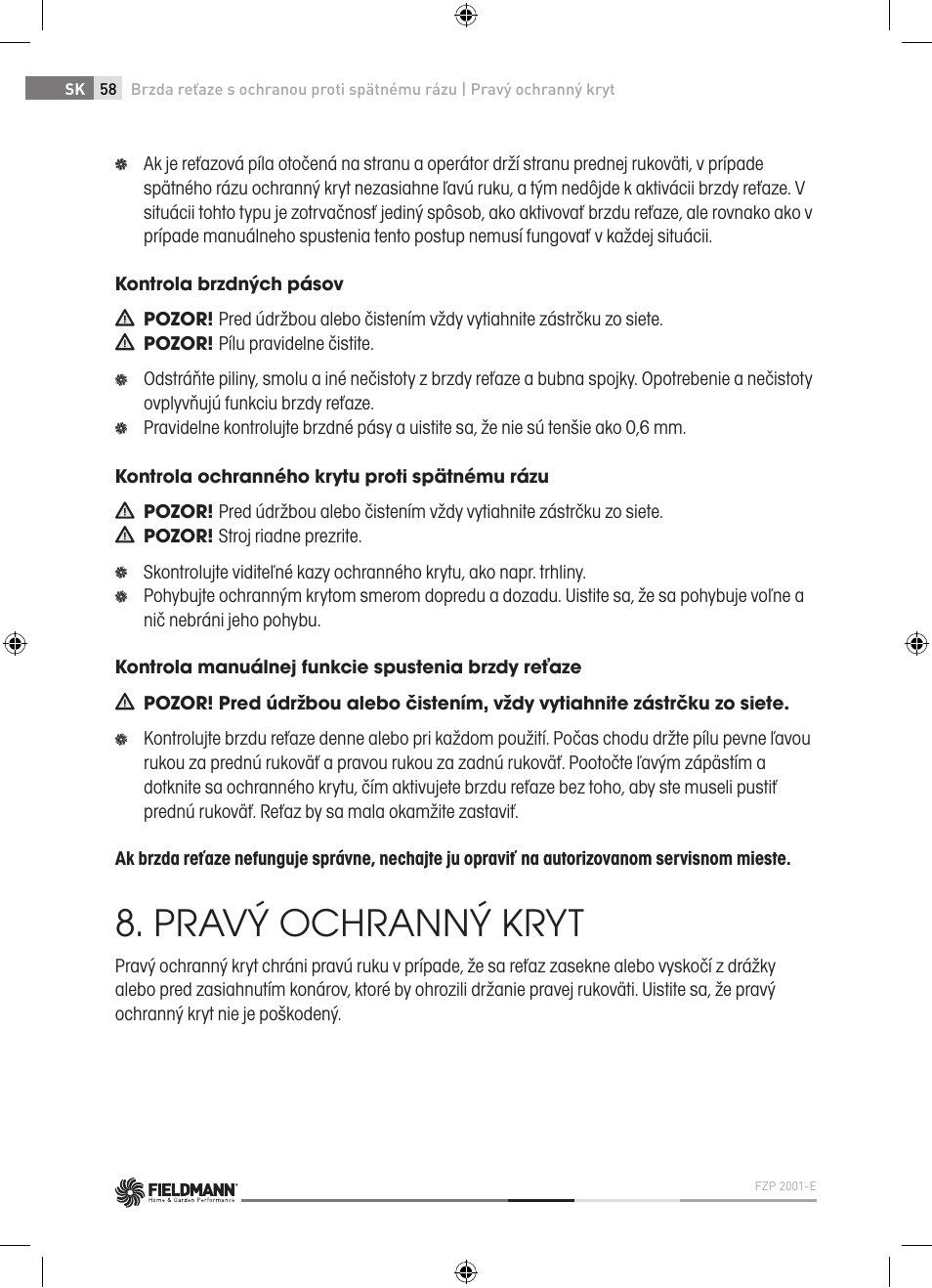 Pravý ochranný kryt | Fieldmann FZP 2001-E User Manual | Page 58 / 134