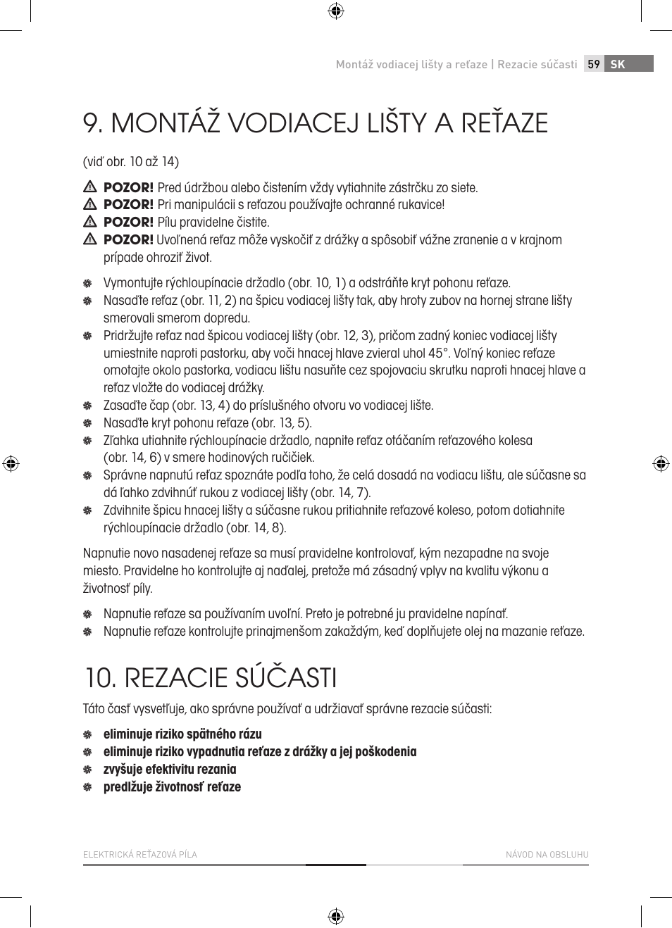 Montáž vodiacej lišty a reťaze, Rezacie súčasti | Fieldmann FZP 2001-E User Manual | Page 59 / 134