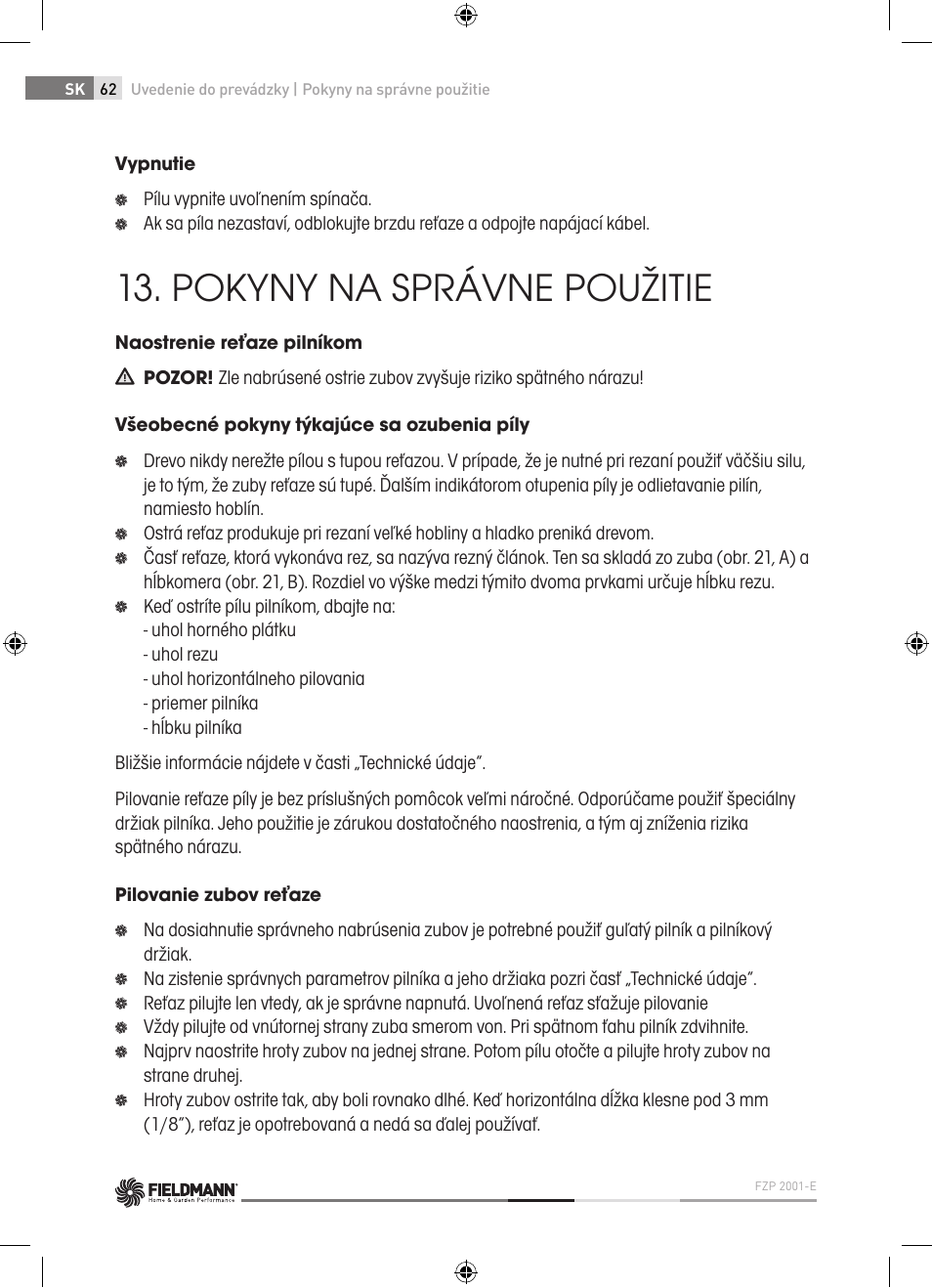 Pokyny na správne použitie | Fieldmann FZP 2001-E User Manual | Page 62 / 134