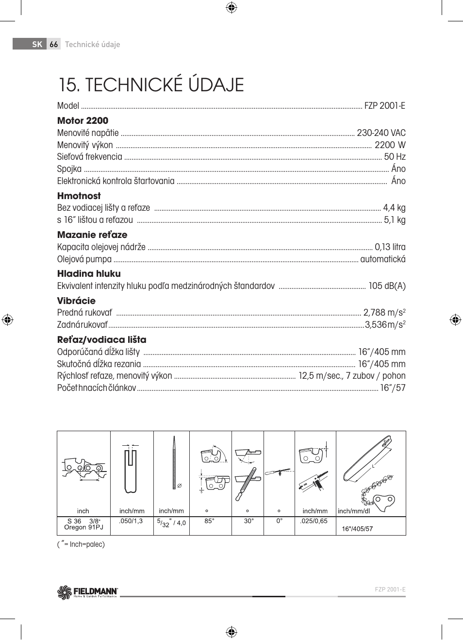 Technické údaje | Fieldmann FZP 2001-E User Manual | Page 66 / 134