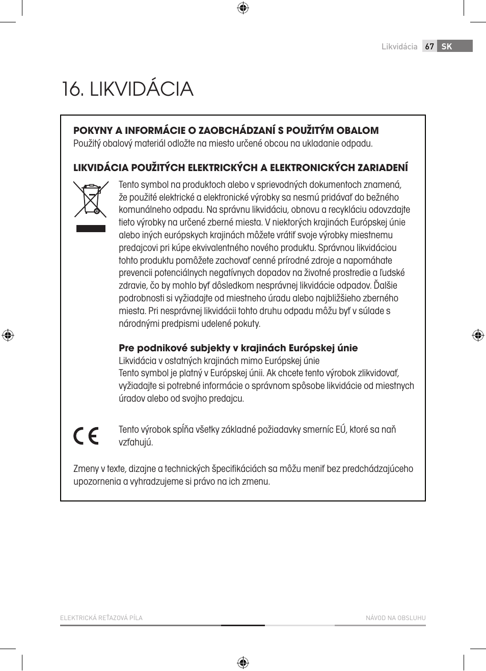 Likvidácia | Fieldmann FZP 2001-E User Manual | Page 67 / 134