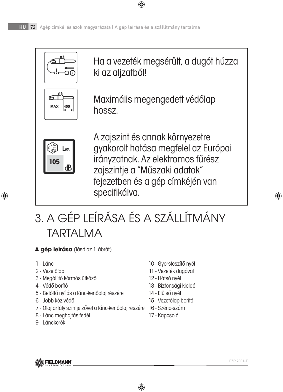 A gép leírása és a szállítmány tartalma | Fieldmann FZP 2001-E User Manual | Page 72 / 134
