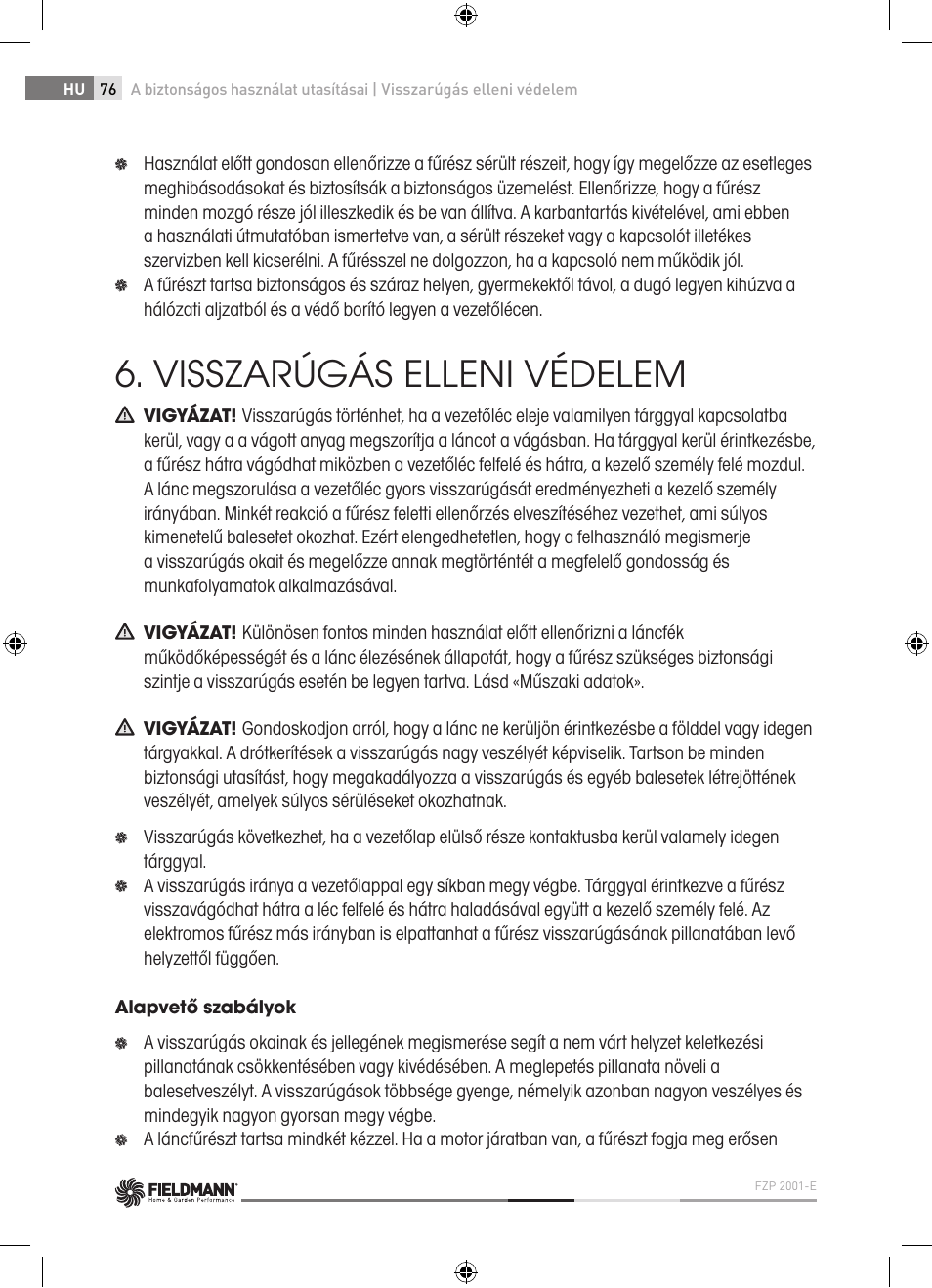 Visszarúgás elleni védelem | Fieldmann FZP 2001-E User Manual | Page 76 / 134