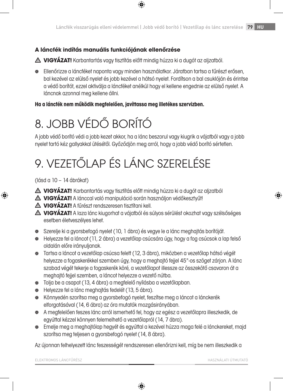 Jobb védő borító, Vezetőlap és lánc szerelése | Fieldmann FZP 2001-E User Manual | Page 79 / 134
