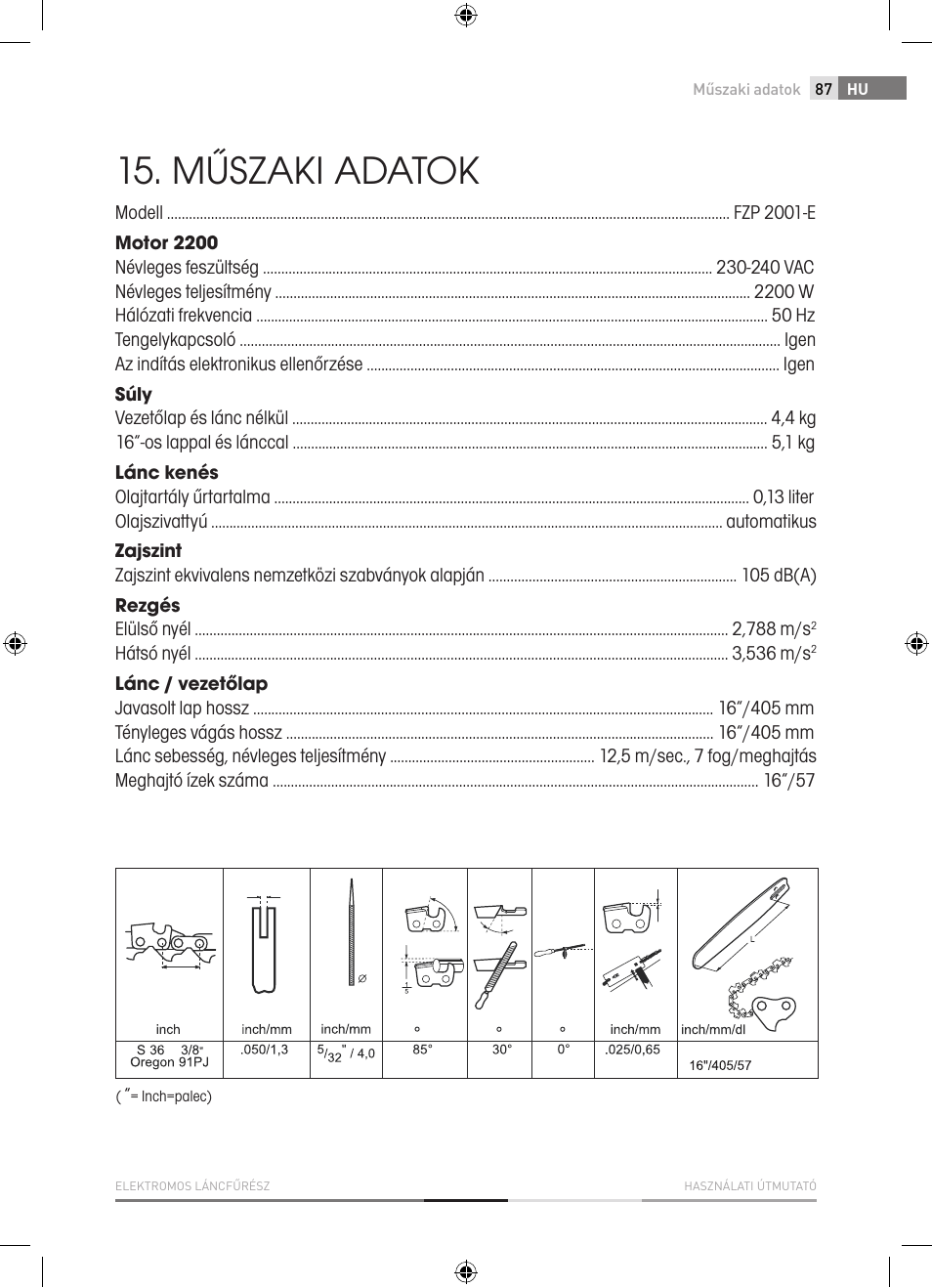 Műszaki adatok | Fieldmann FZP 2001-E User Manual | Page 87 / 134