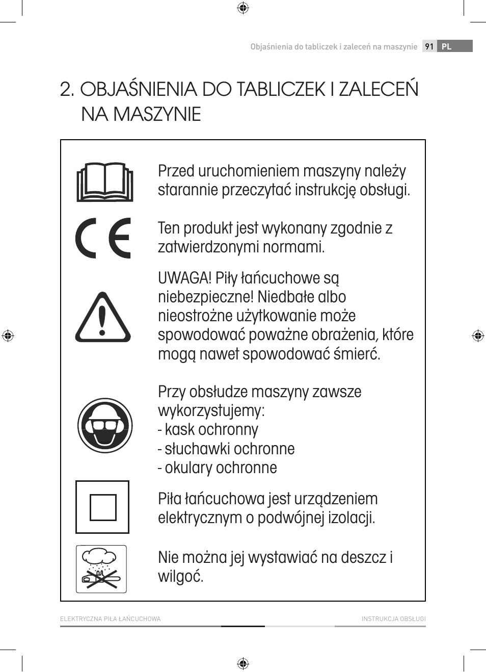 Objaśnienia do tabliczek i zaleceń na maszynie | Fieldmann FZP 2001-E User Manual | Page 91 / 134